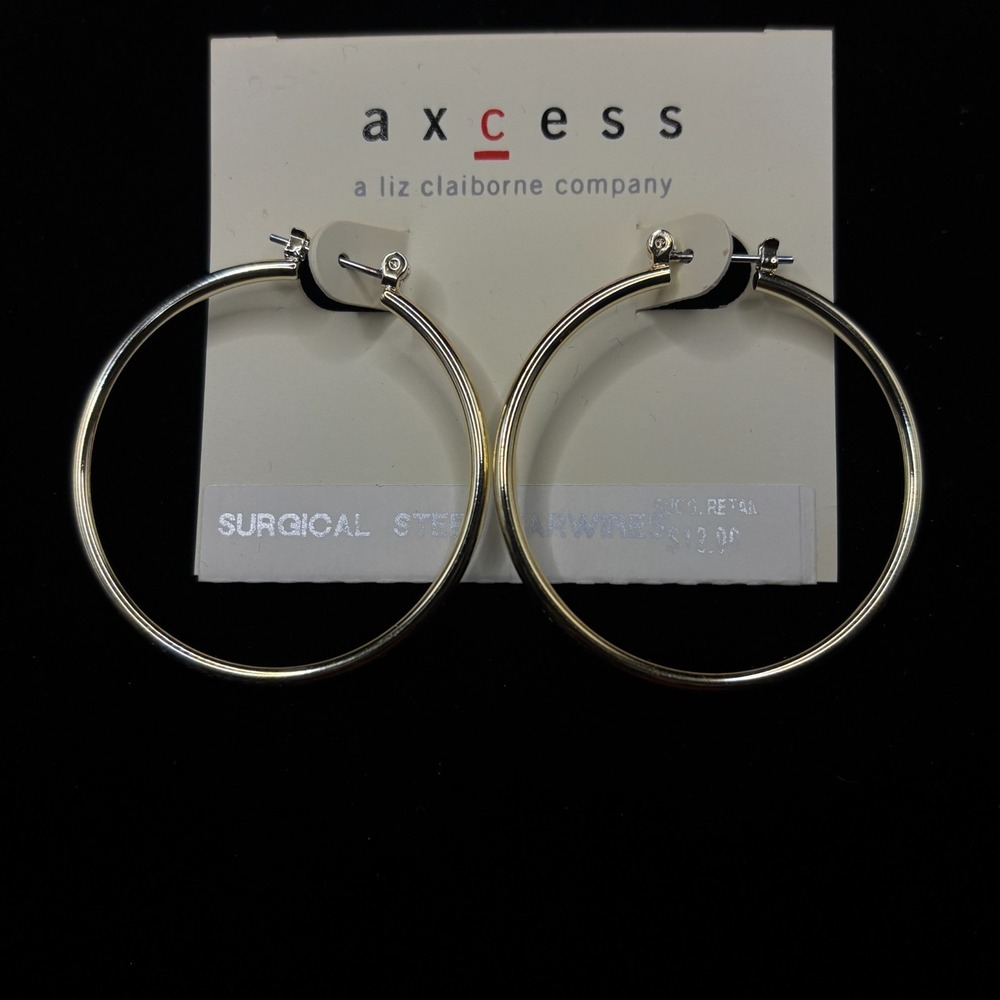 Axcess Surgical Steel Ear Wires Latch Closure Hoop Earrings